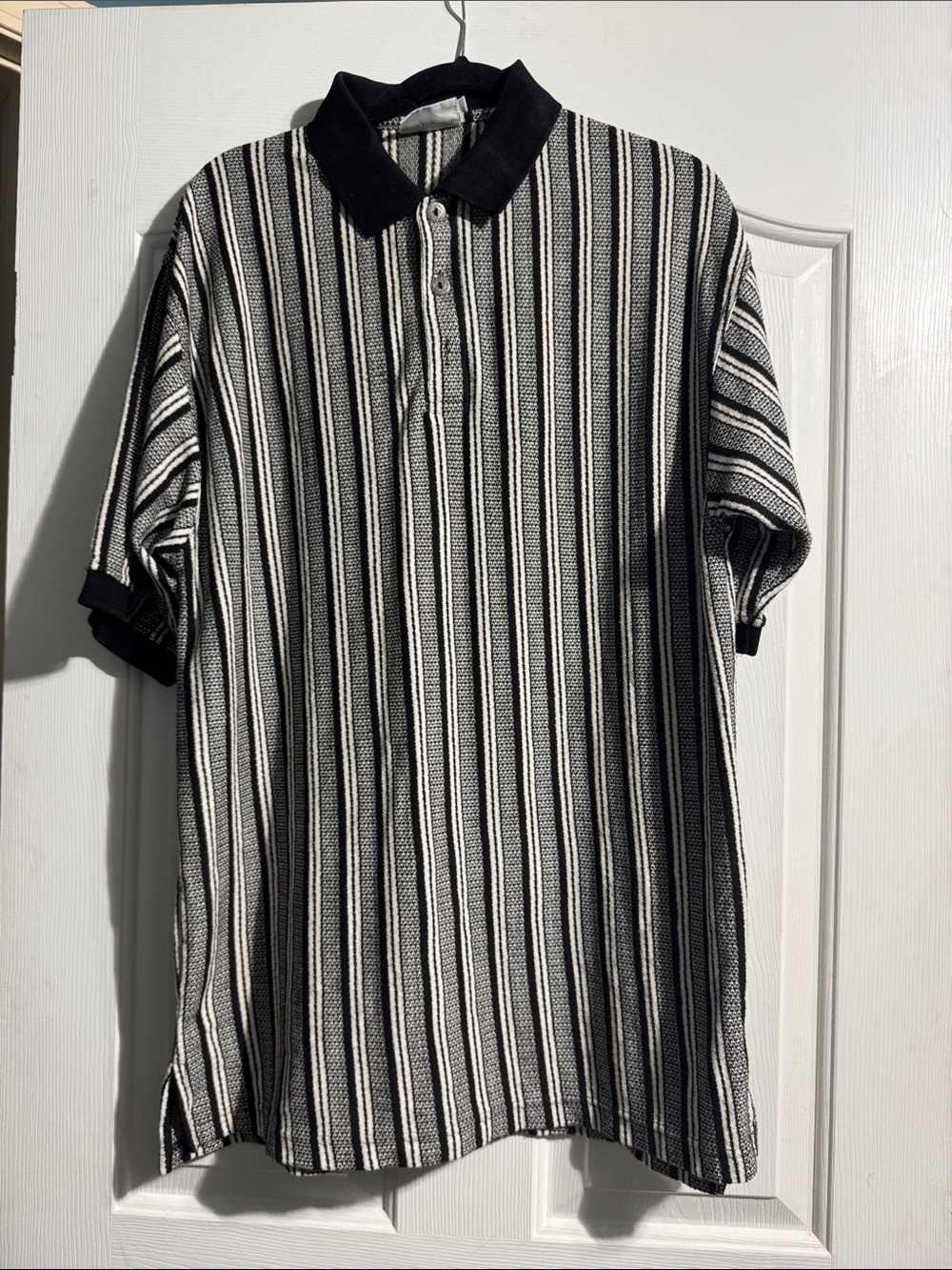 Vintage Pal Barocco Black & White Striped Polo Shirt Size L Grandpacore Cotton